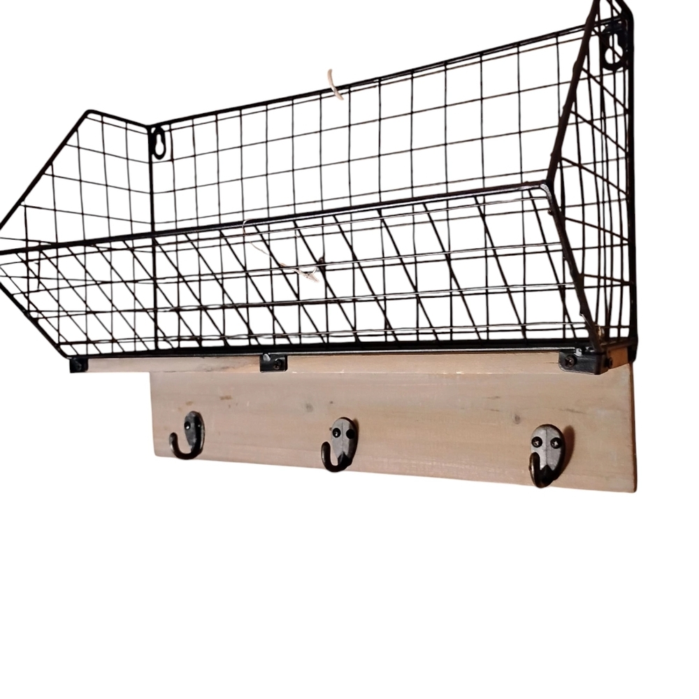 Black Wire Wall Basket with Hooks